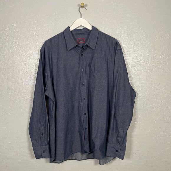 Untuckit Men XXXL Dark Blue Chambray Shirt Long Sleeve Button Front Cotton - Picture 1 of 8